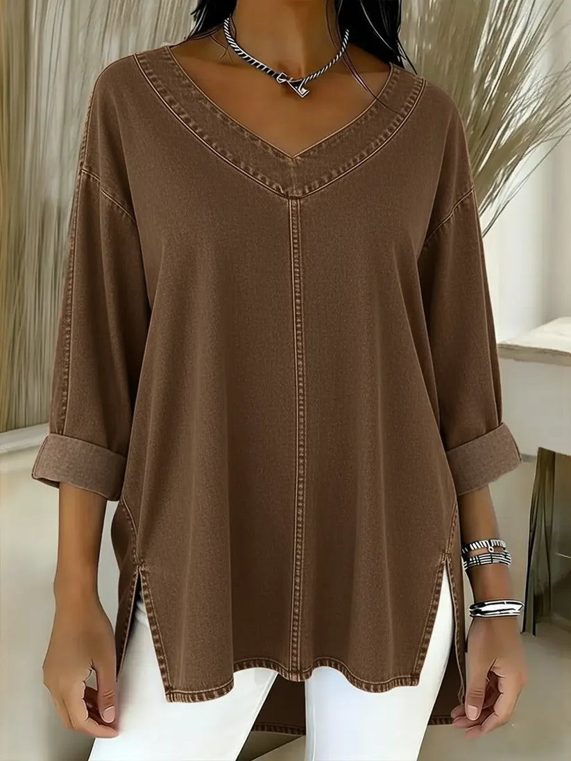Ludivine | Denim-Style V Neck Oversized Tunic Top