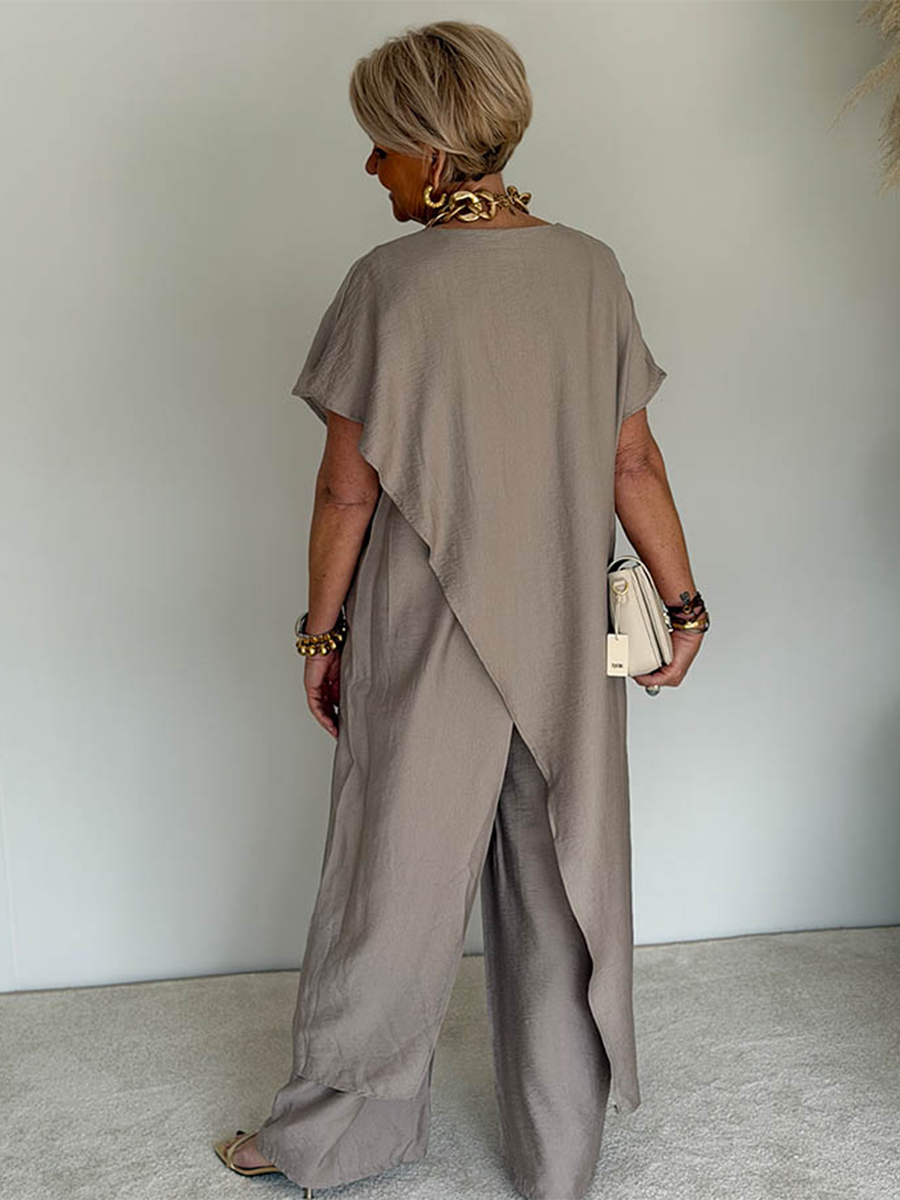 Iasmim | Loose Fit Short Sleeve Wide Leg Jumpsuit