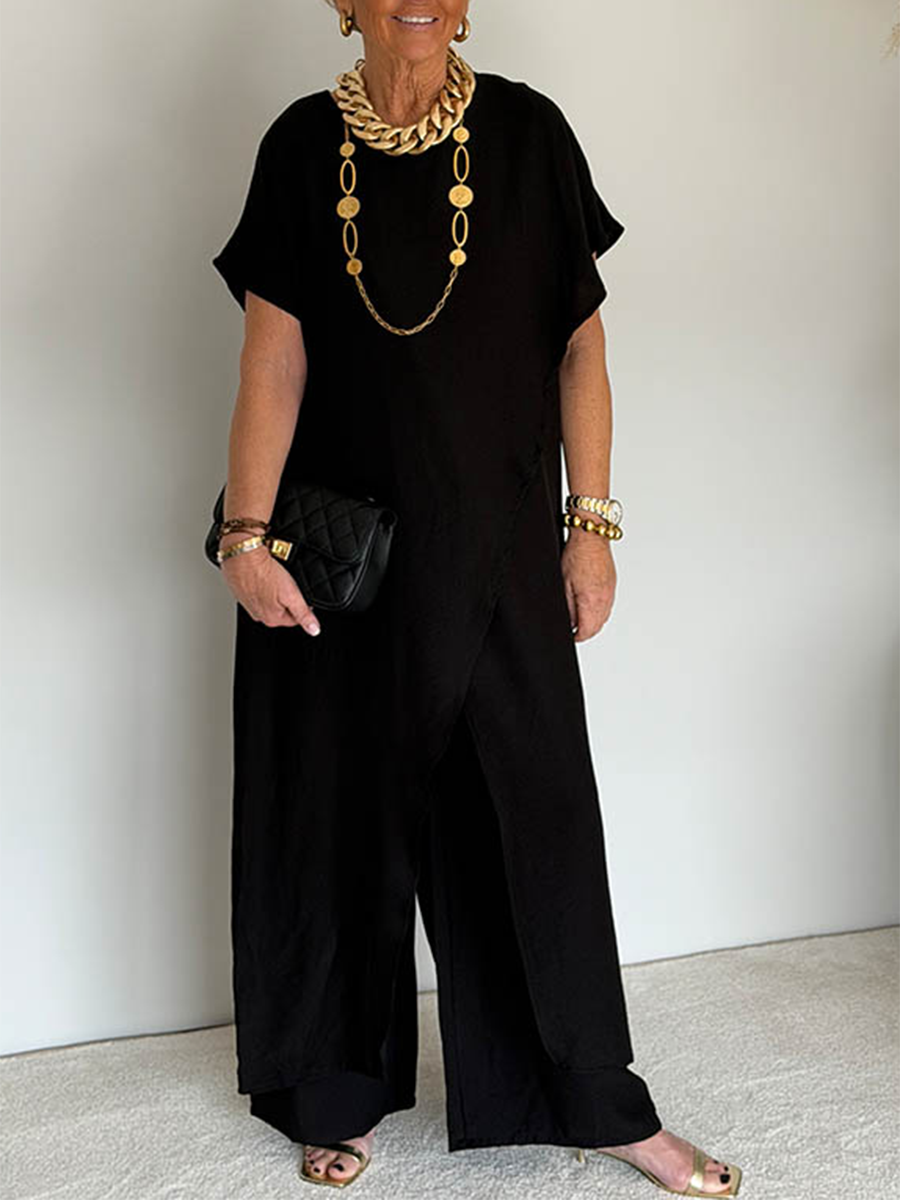 Iasmim | Loose Fit Short Sleeve Wide Leg Jumpsuit