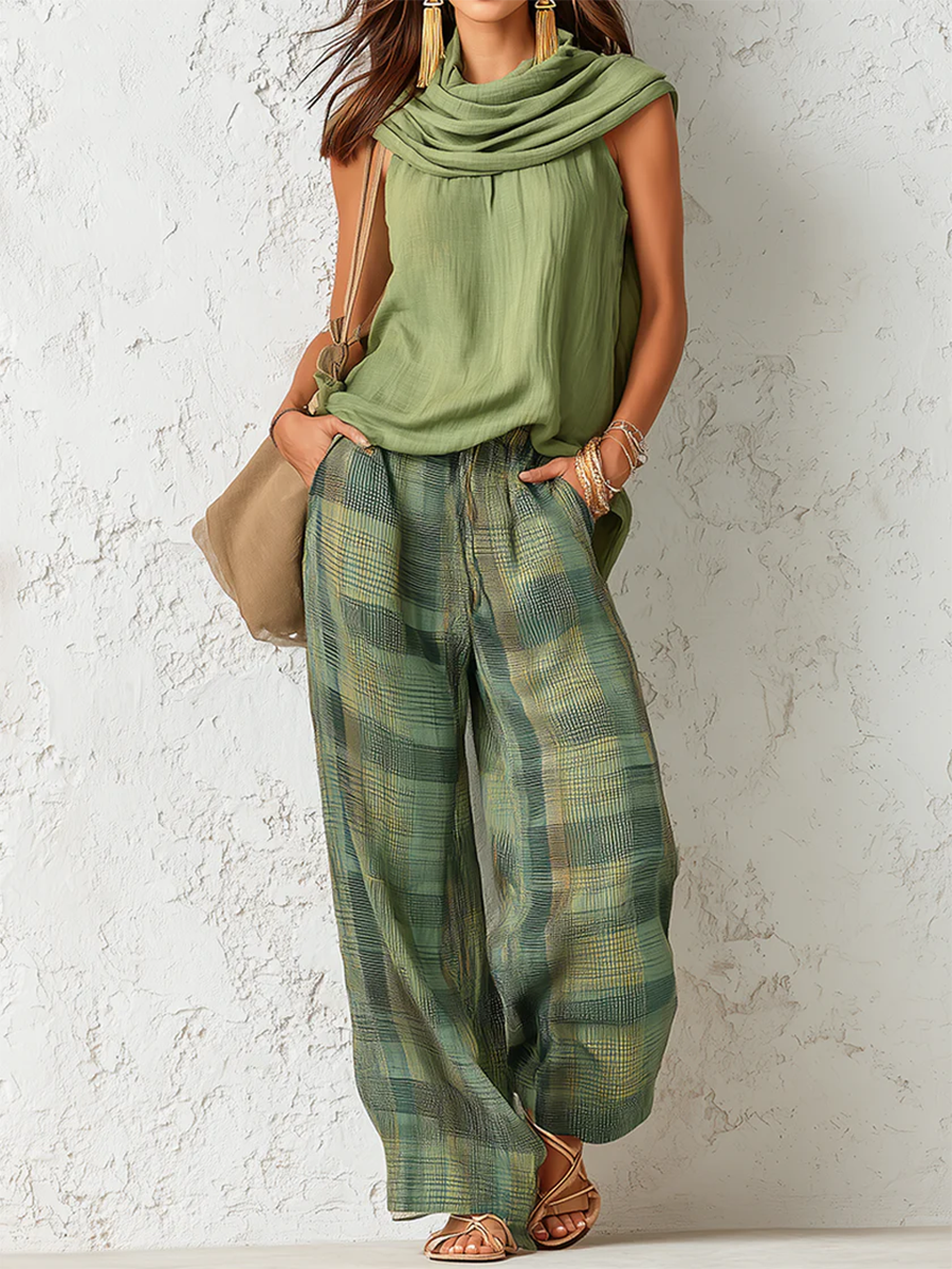 Nidya | Sleeveless Green Top and Trousers Set