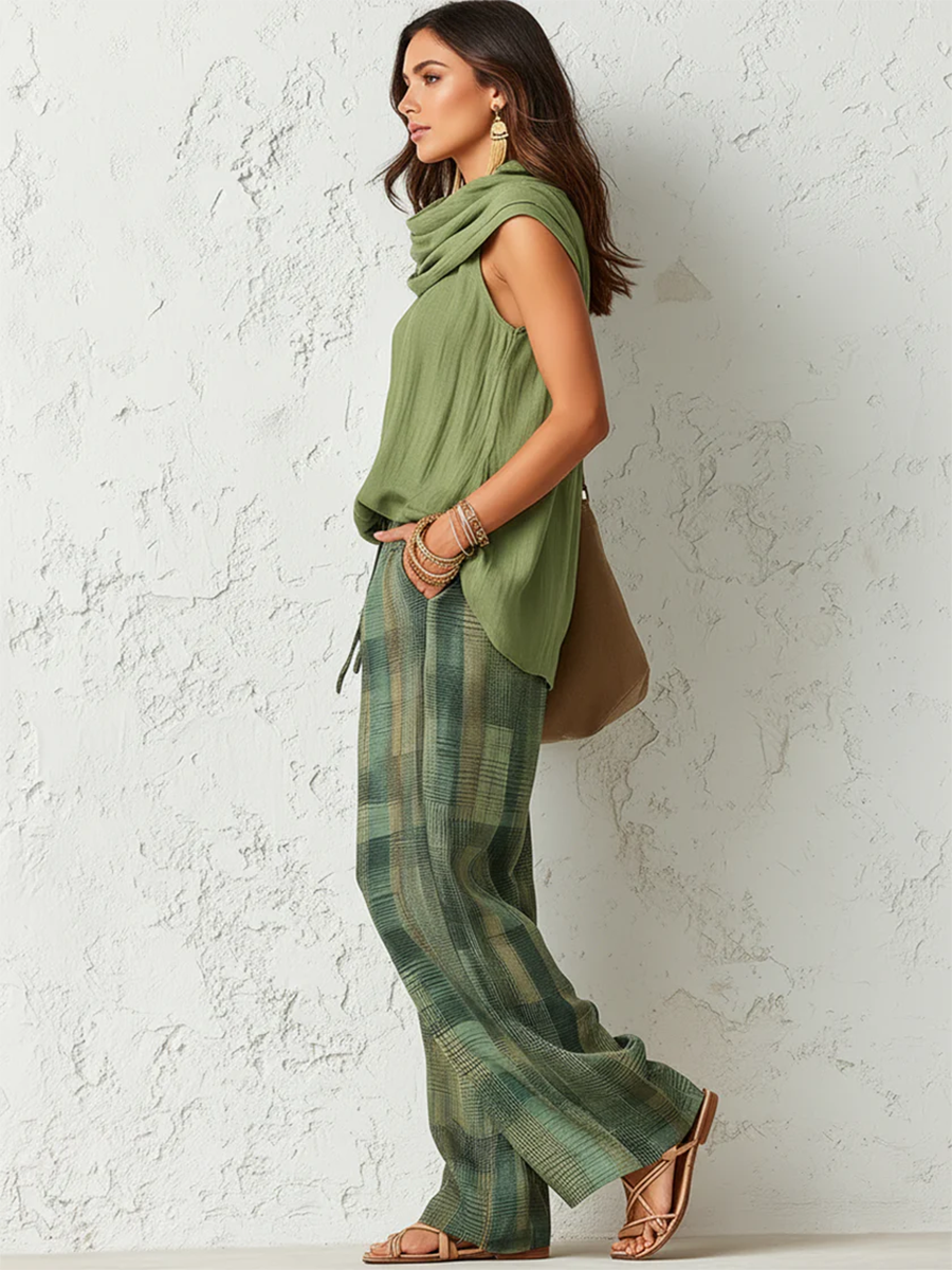 Nidya | Sleeveless Green Top and Trousers Set