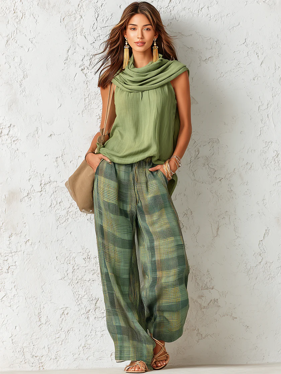 Nidya | Sleeveless Green Top and Trousers Set