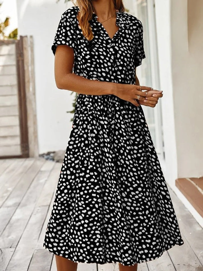 Carine | V Neck Printed Midi Dress