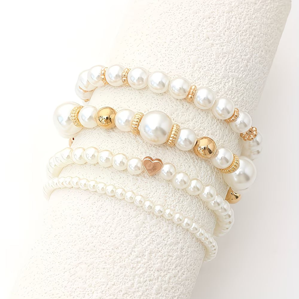 Adelen | Pearl Beaded Layered Bracelet Set Gold