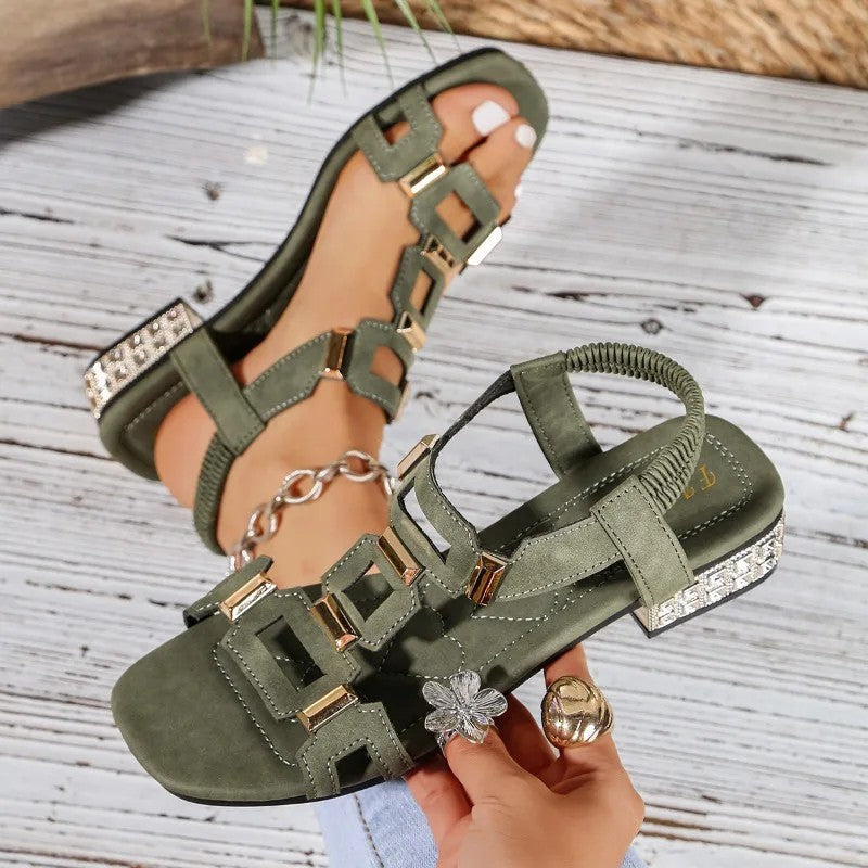 Tashaa | Geometric Strap Block Heel Sandals