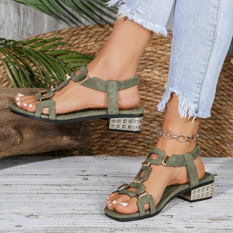 Tashaa | Geometric Strap Block Heel Sandals