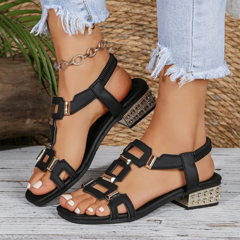 Tashaa | Geometric Strap Block Heel Sandals