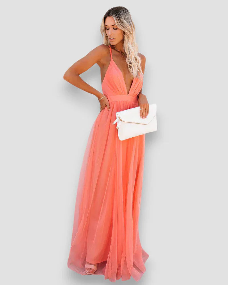Rosita | Coral Backless Maxi Dress