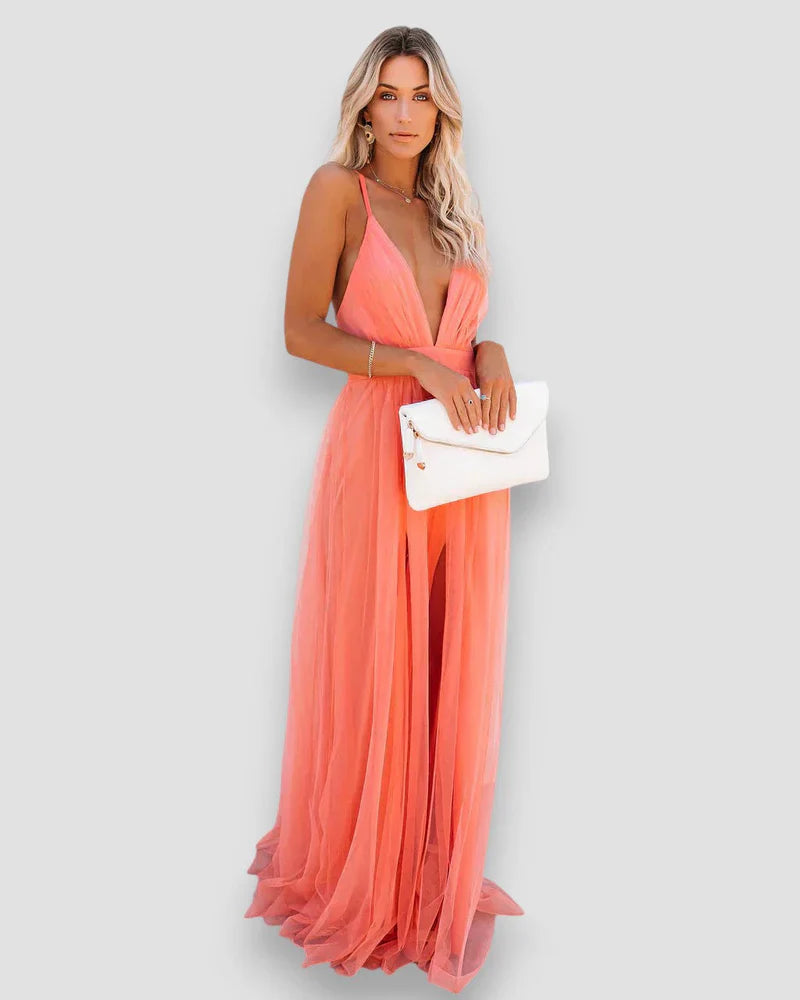 Rosita | Coral Backless Maxi Dress