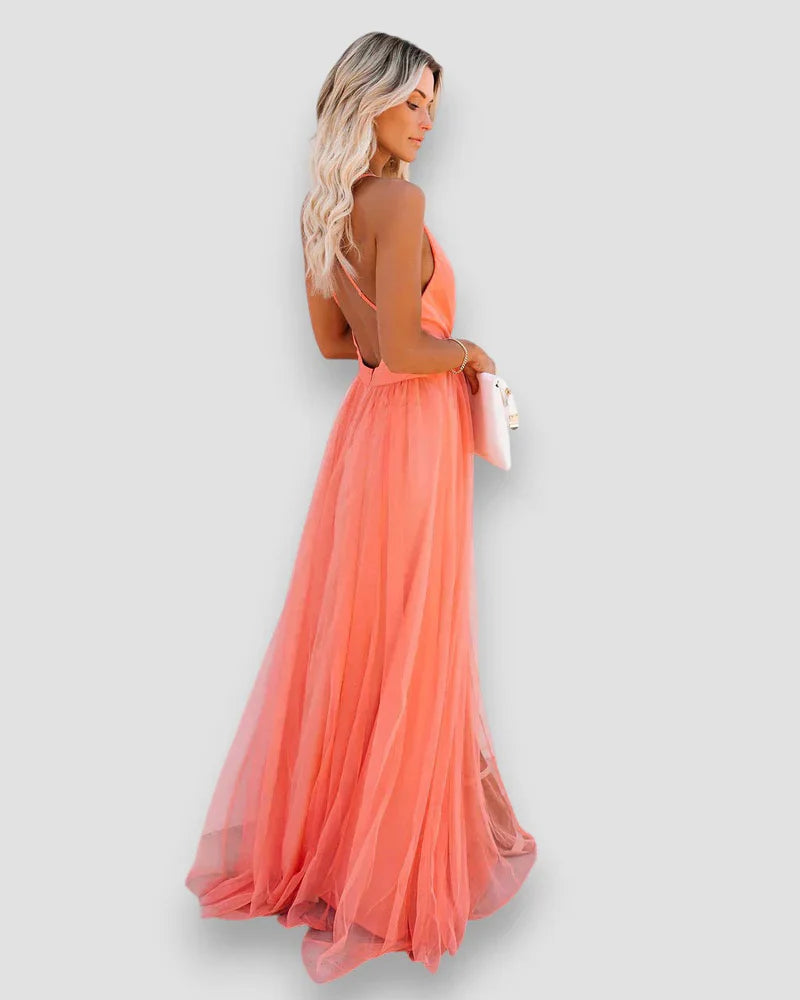 Rosita | Coral Backless Maxi Dress