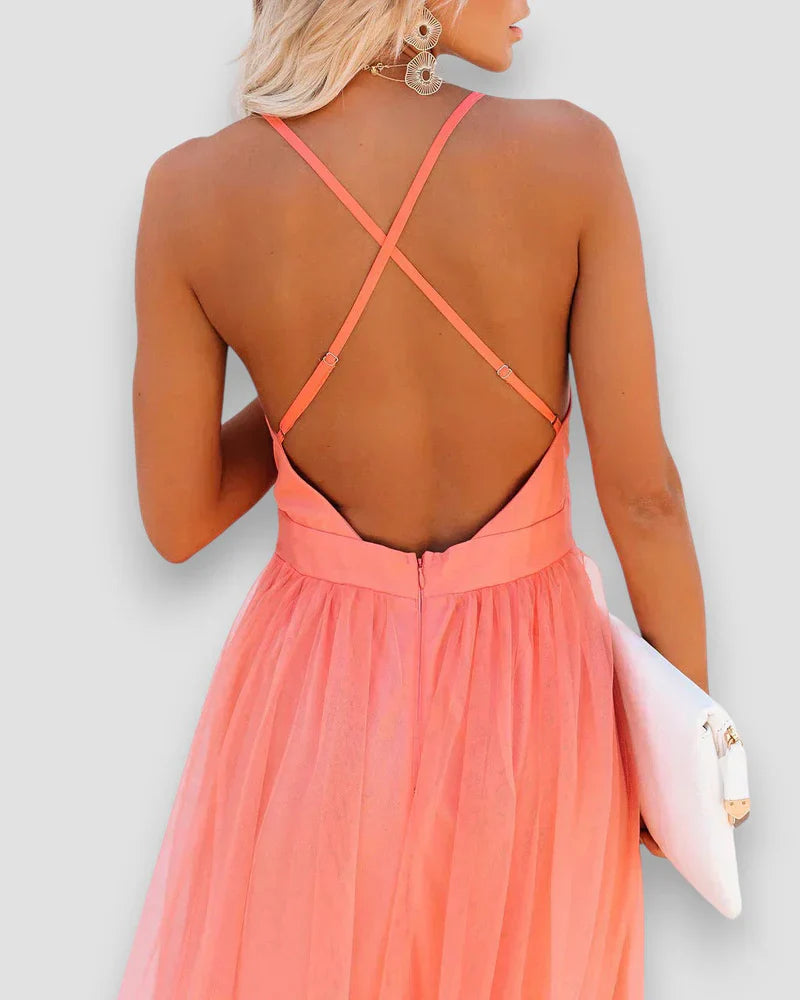 Rosita | Coral Backless Maxi Dress