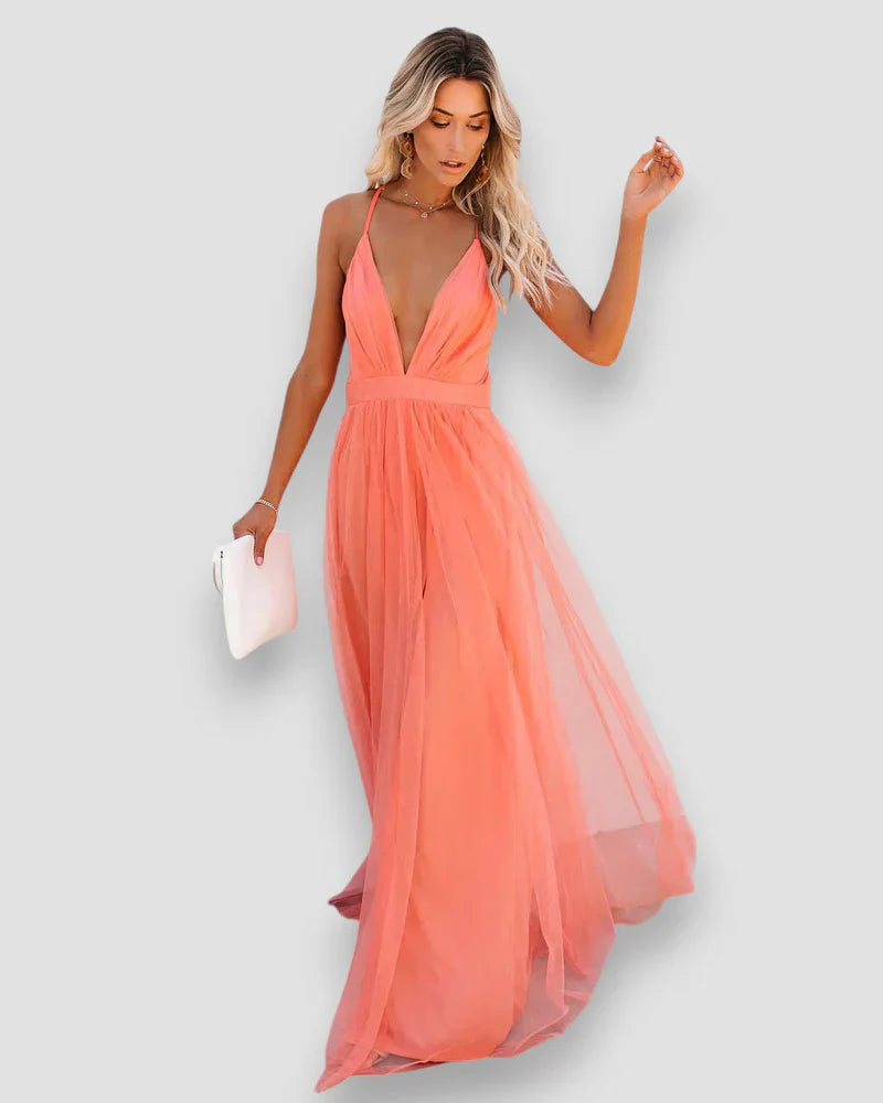 Rosita | Coral Backless Maxi Dress