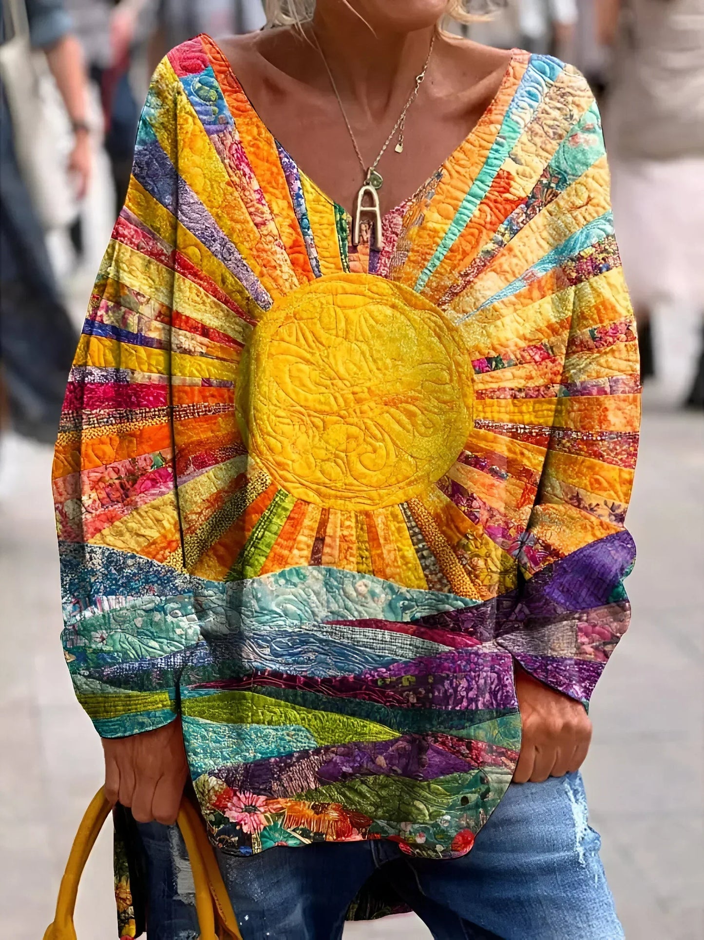 Elisa | V-Neck Multicolour Printed Long Sleeve Blouse