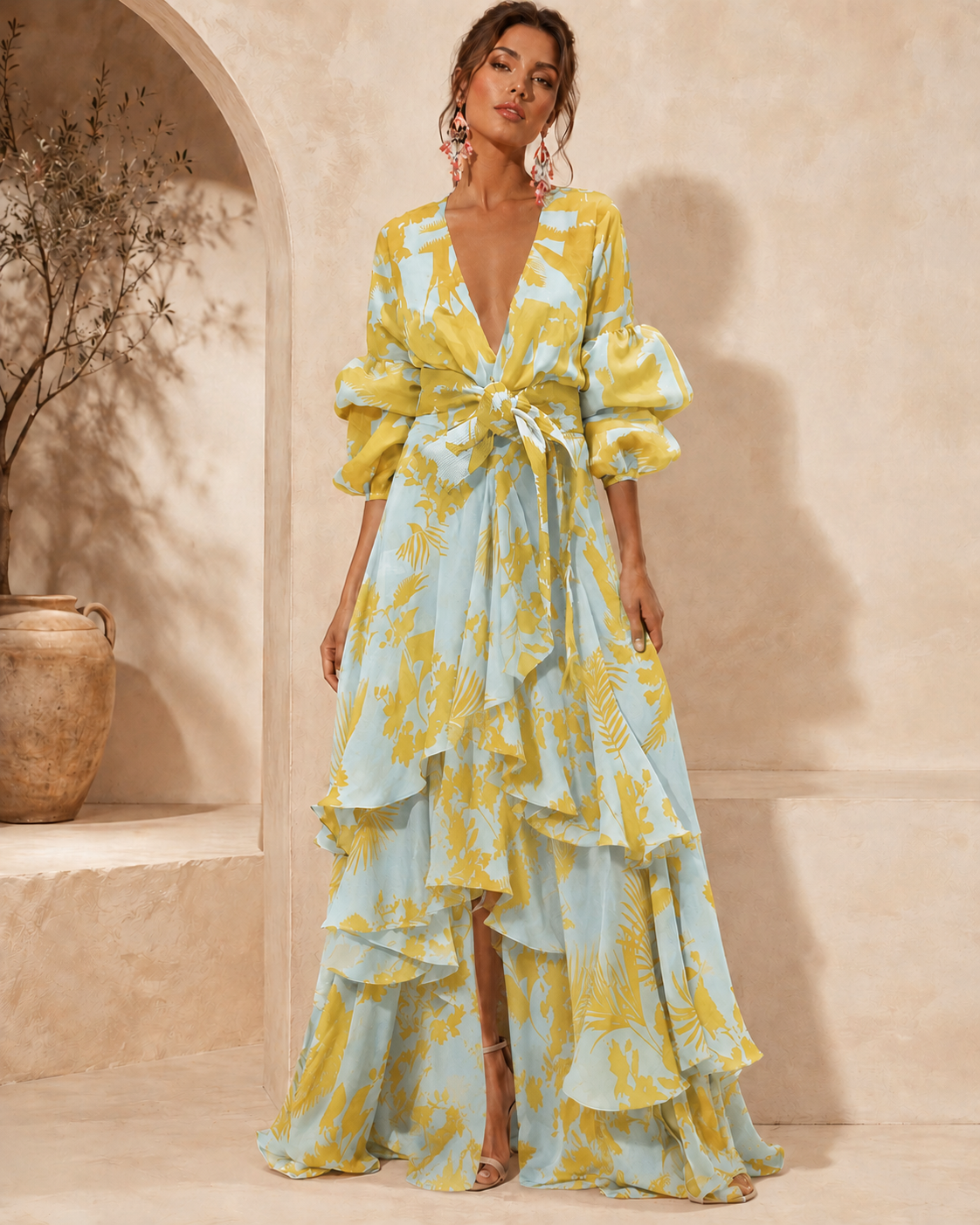 Liaya | Floral Print Tie Waist Maxi Dress