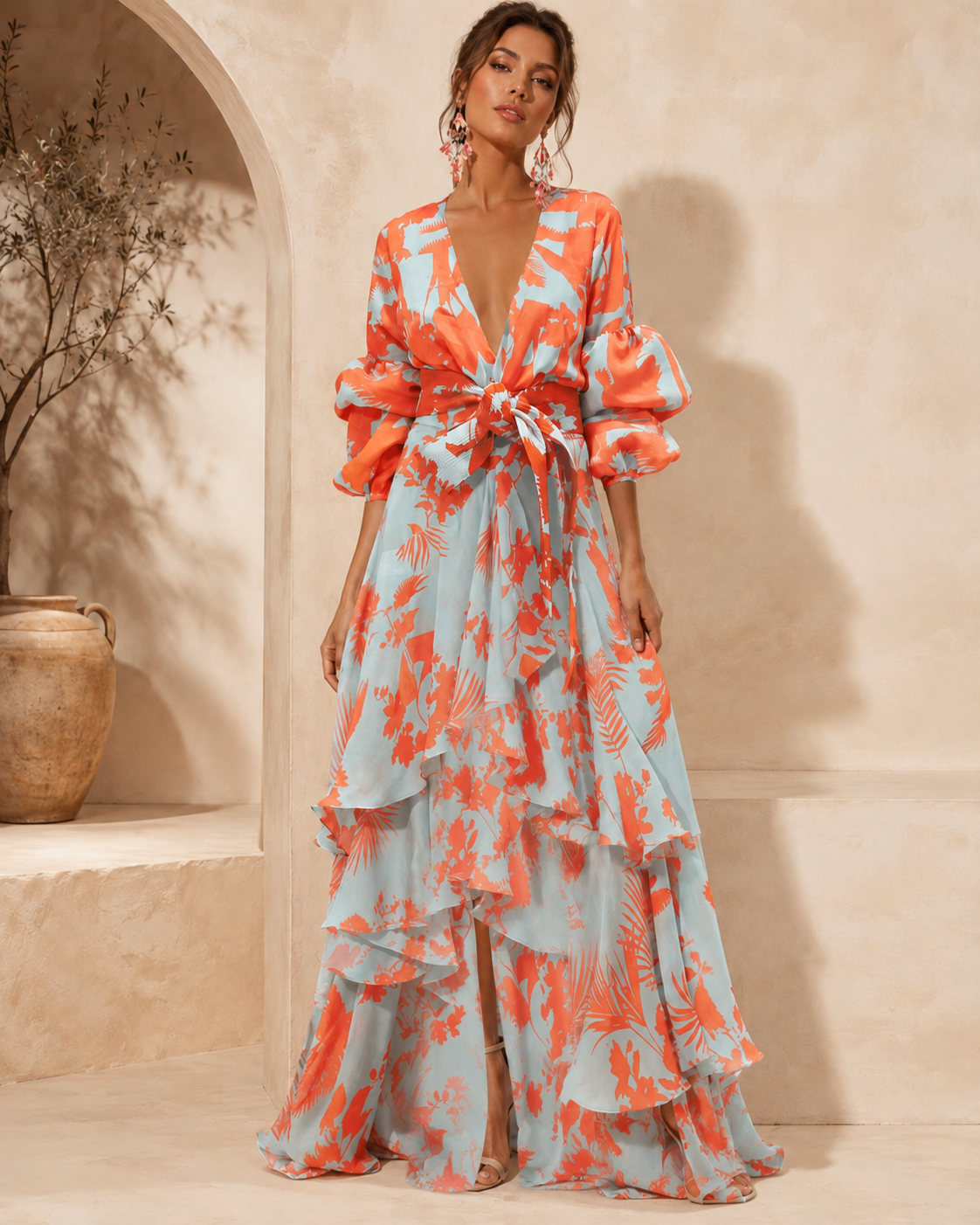 Liaya | Floral Print Tie Waist Maxi Dress