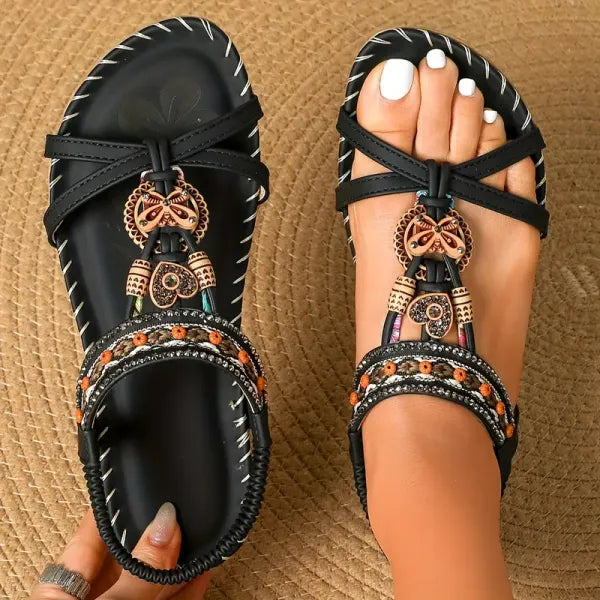 Camila | Boho Beaded Flat Sandals