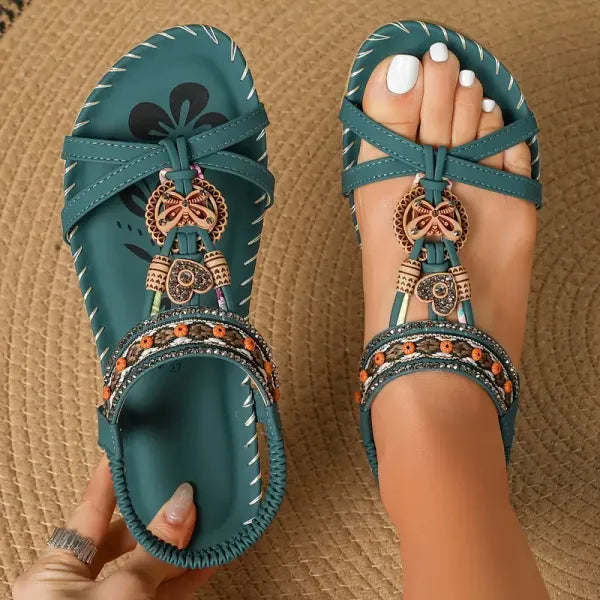 Camila | Boho Beaded Flat Sandals