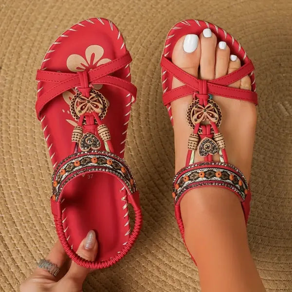 Camila | Boho Beaded Flat Sandals