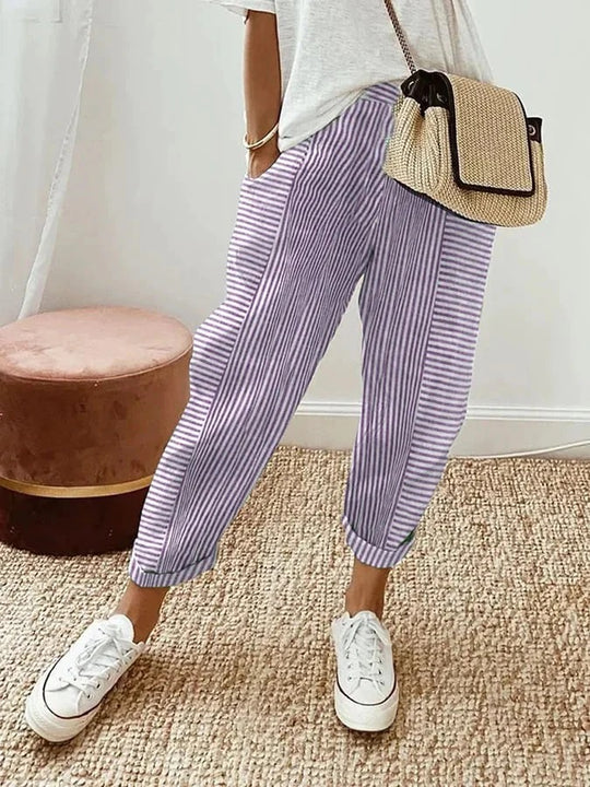 Stefana - Striped Relaxed Fit Ankle Trousers