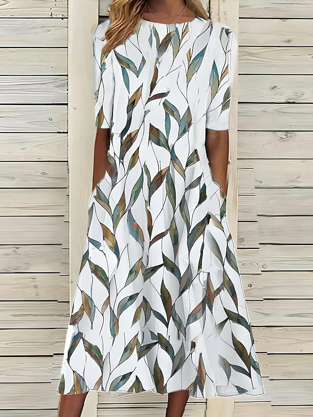 Kwanza | Floral Print Midi Dress Short Sleeves