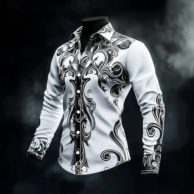 Leighton | Button-Up Baroque Pattern Long Sleeve Shirt