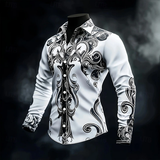 Leighton | Button-Up Baroque Pattern Long Sleeve Shirt