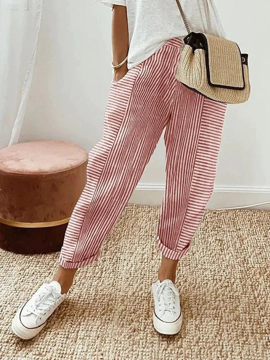 Stefana - Striped Relaxed Fit Ankle Trousers