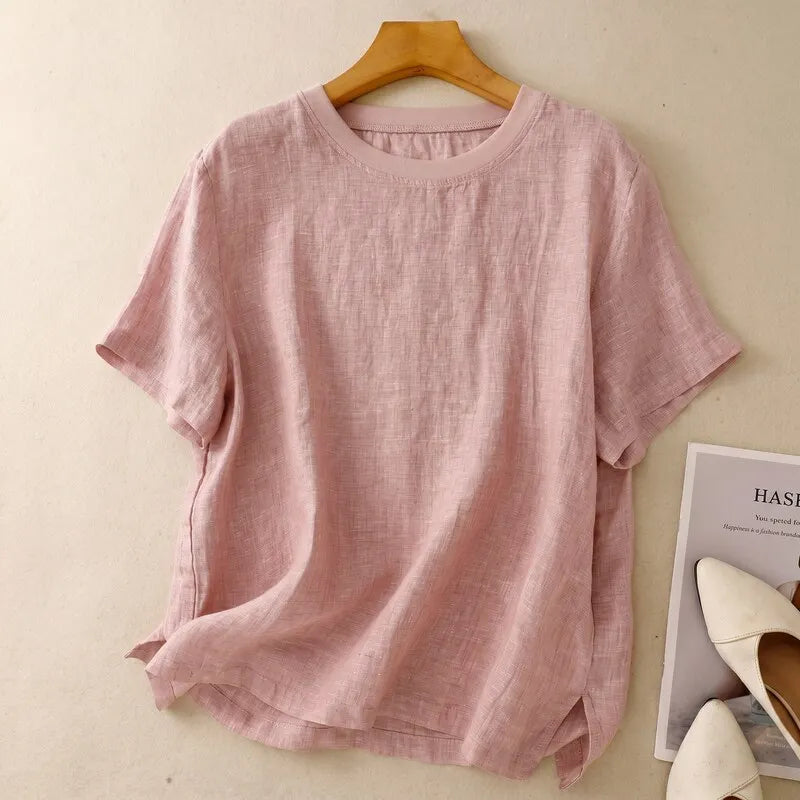 Nayna - Short Sleeve Linen Style Relaxed Top