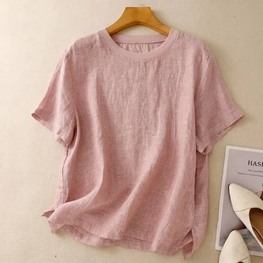 Nayna - Short Sleeve Linen Style Relaxed Top