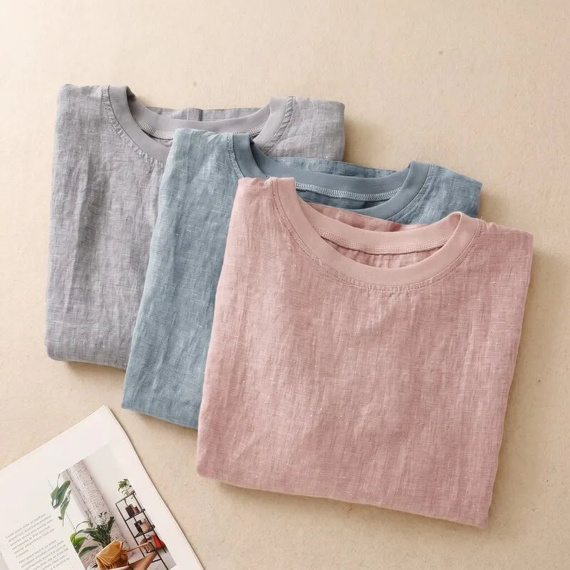 Nayna - Short Sleeve Linen Style Relaxed Top