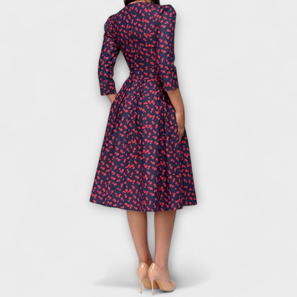 Jeri | Floral Print Midi Dress Three Quarter Sleeve