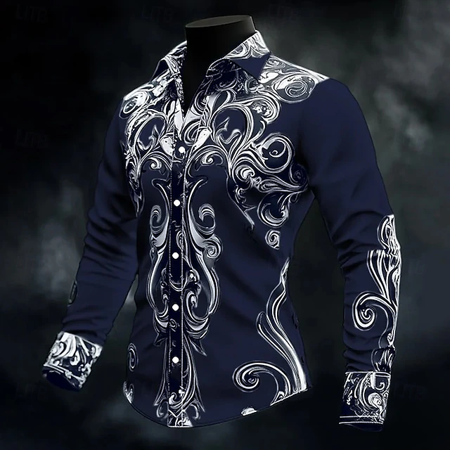 Leighton | Button-Up Baroque Pattern Long Sleeve Shirt