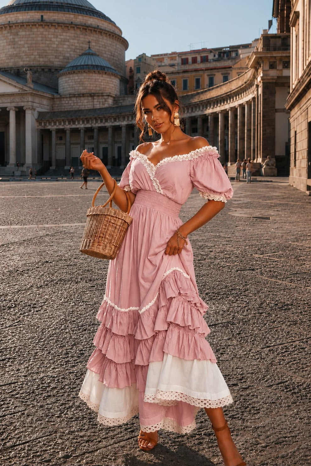 Naeun | Maxi Dress with Off-Shoulder Ruffles and Lace