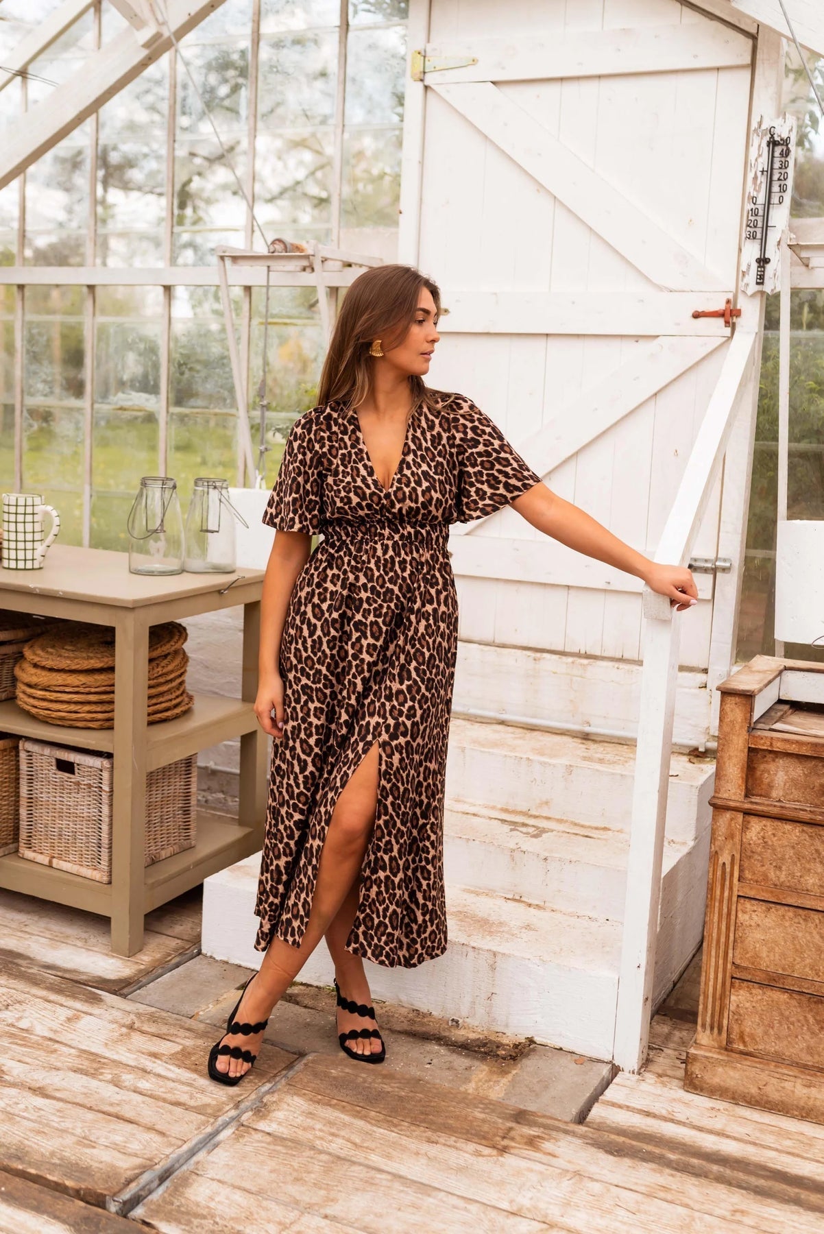 Coralie | Leopard Print Flutter Sleeve Midi Dress
