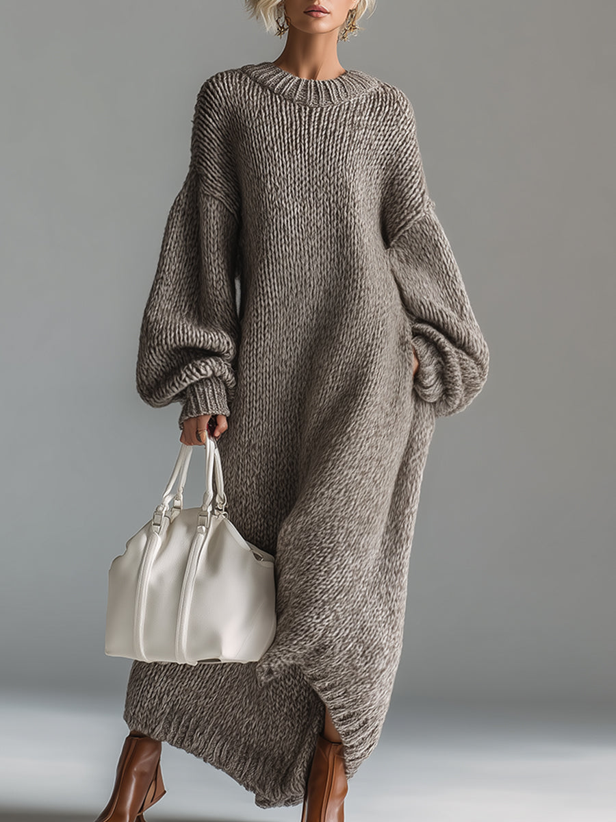 Helena | Oversized Knitted Maxi Dress with Balloon Sleeves