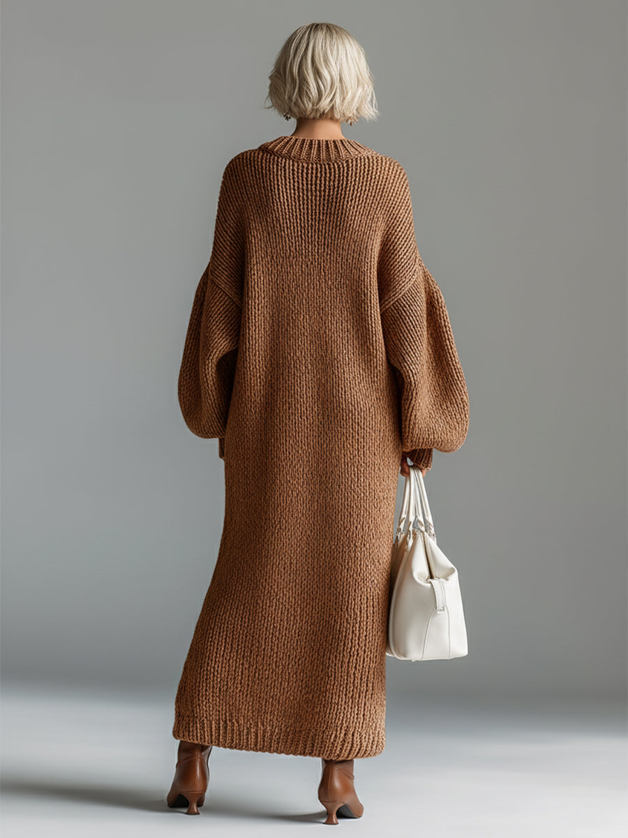 Helena | Oversized Knitted Maxi Dress with Balloon Sleeves