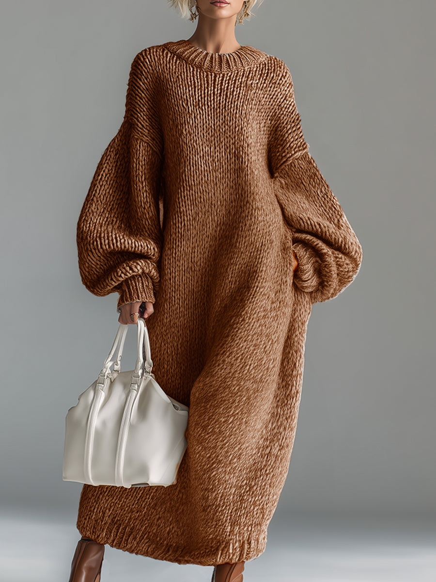 Helena | Oversized Knitted Maxi Dress with Balloon Sleeves