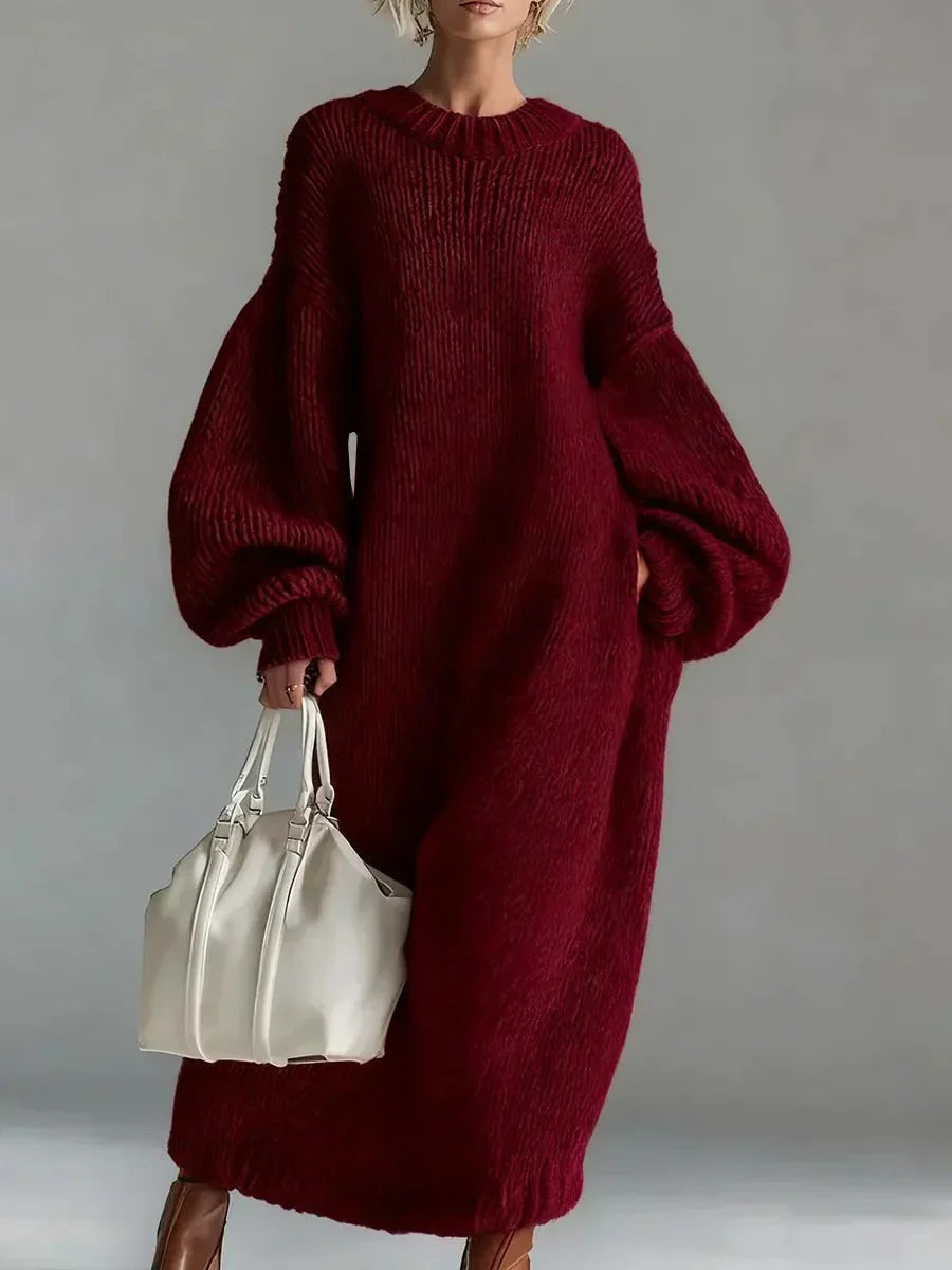 Helena | Oversized Knitted Maxi Dress with Balloon Sleeves