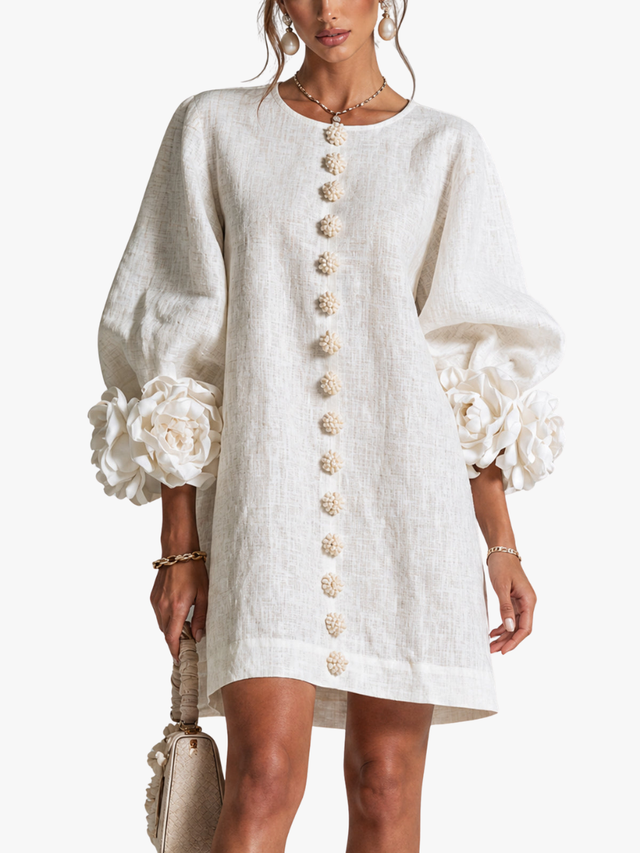 Nursel | A-Line Mini Dress with Floral Cuffs
