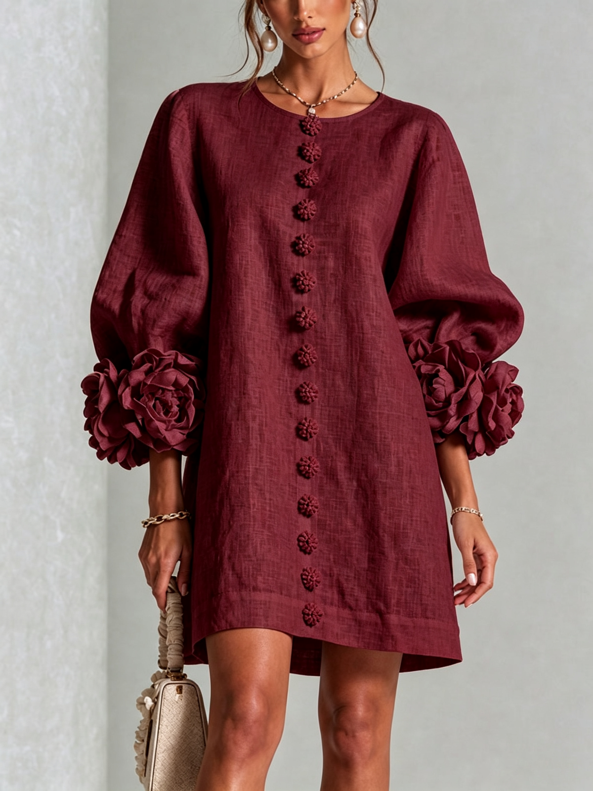 Nursel | A-Line Mini Dress with Floral Cuffs