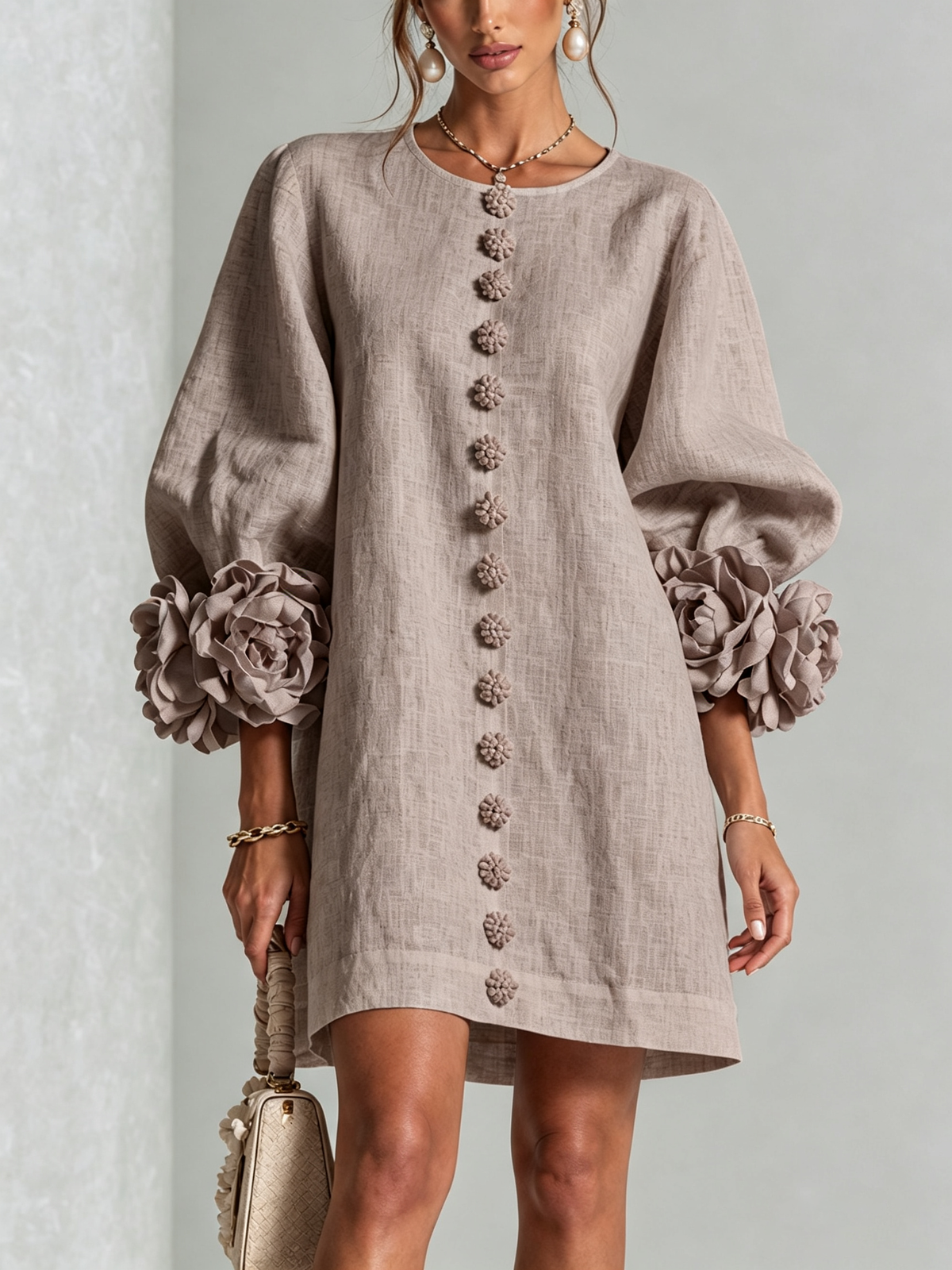 Nursel | A-Line Mini Dress with Floral Cuffs