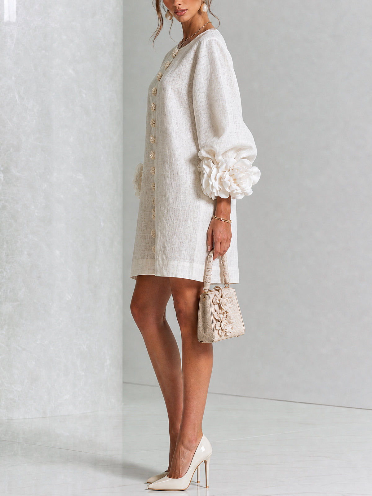 Nursel | A-Line Mini Dress with Floral Cuffs
