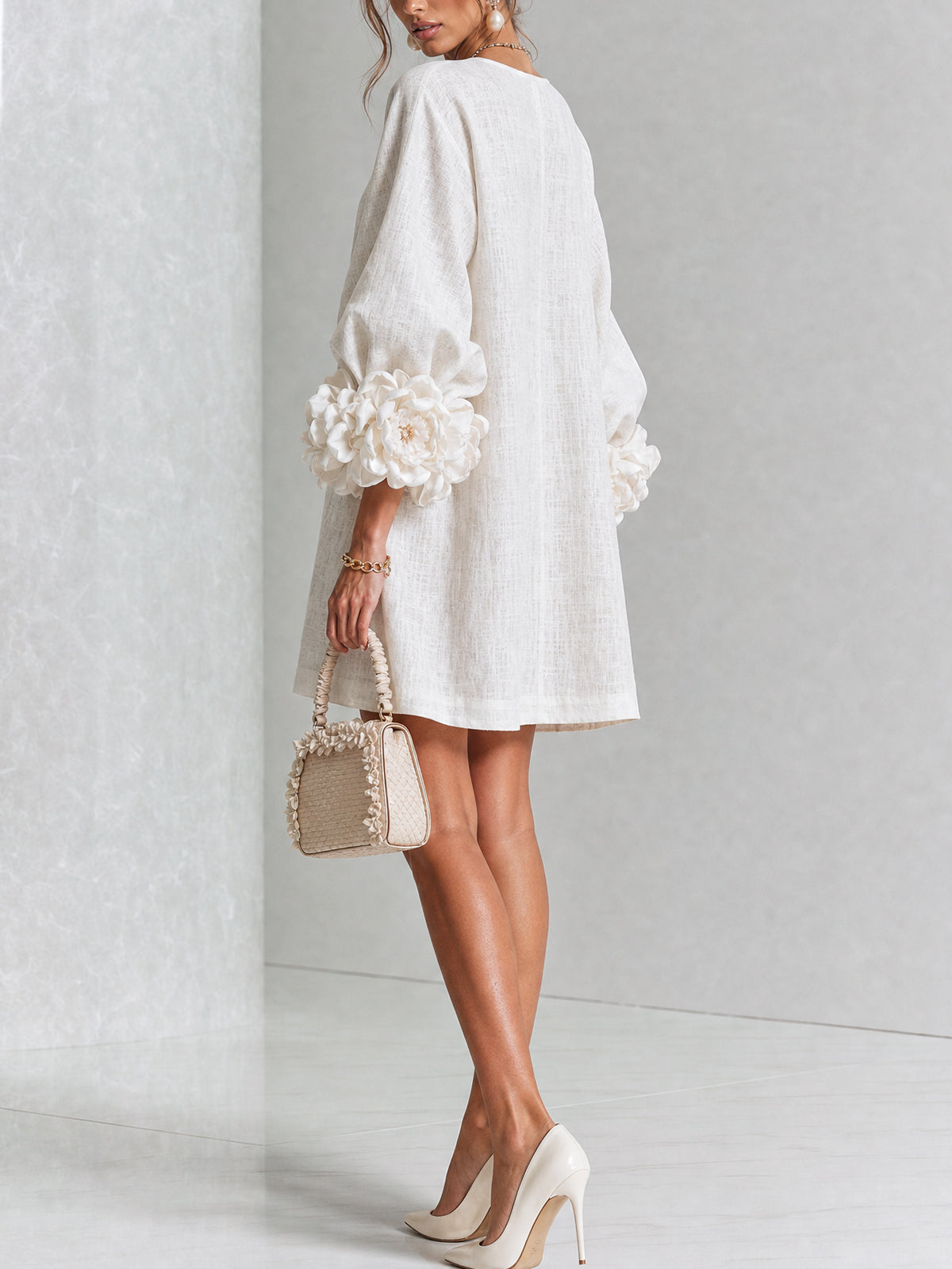 Nursel | A-Line Mini Dress with Floral Cuffs