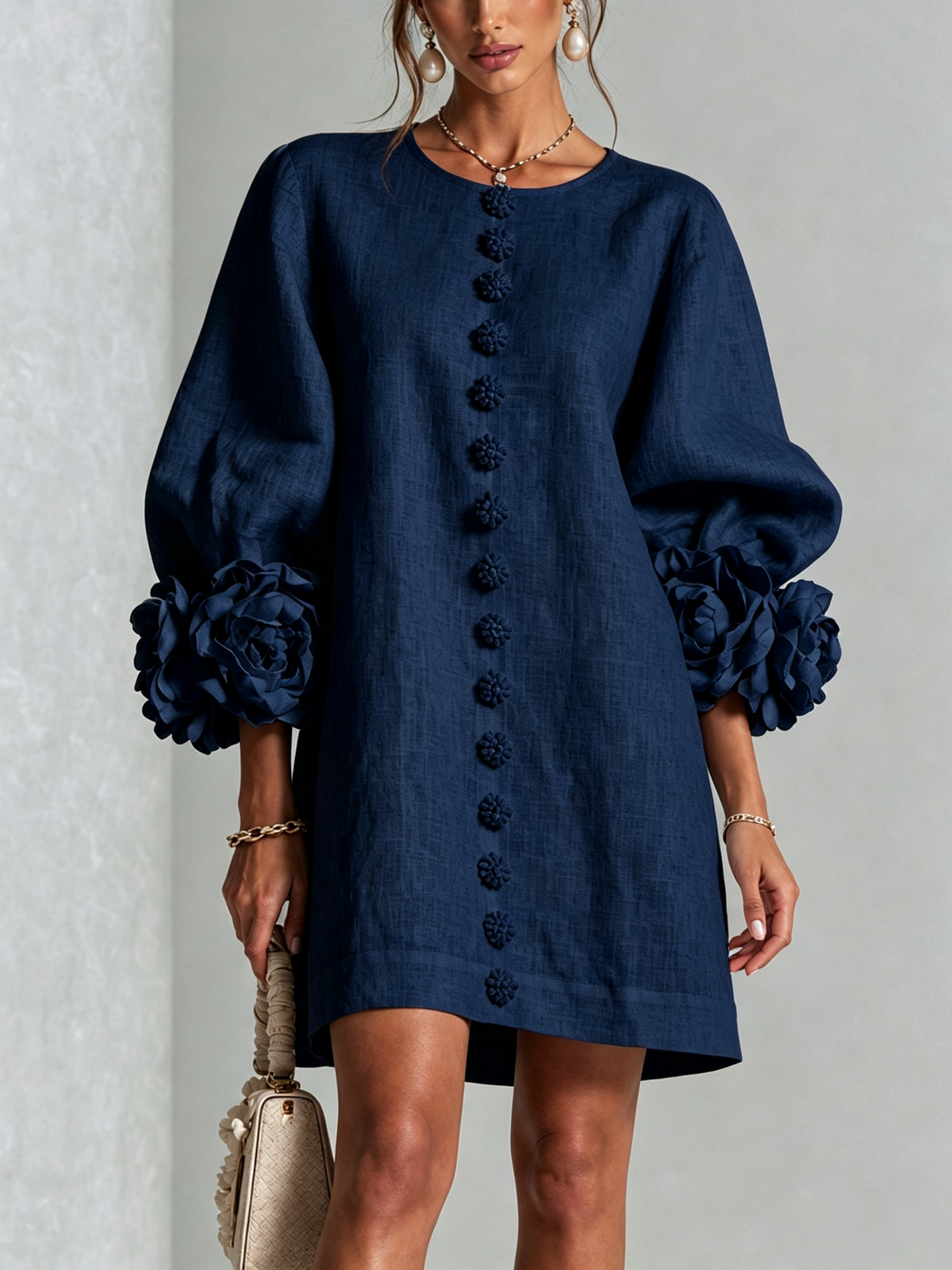Nursel | A-Line Mini Dress with Floral Cuffs