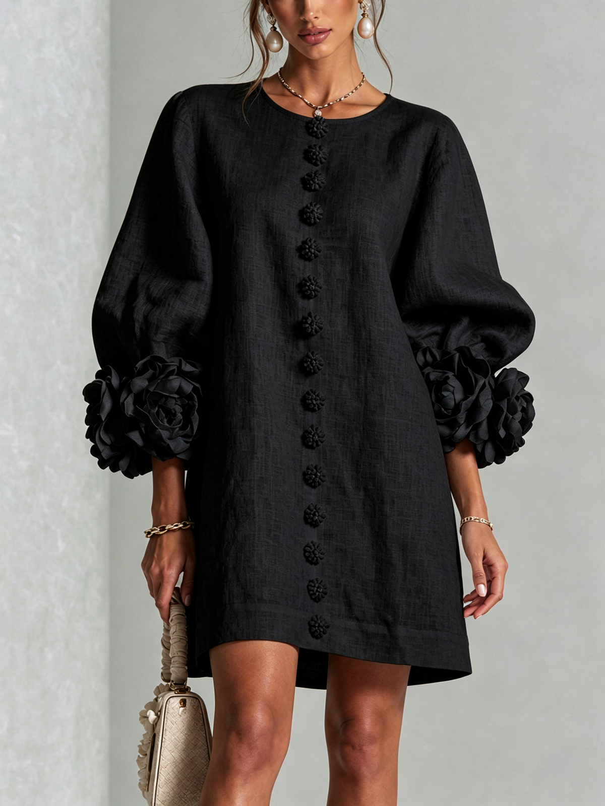 Nursel | A-Line Mini Dress with Floral Cuffs