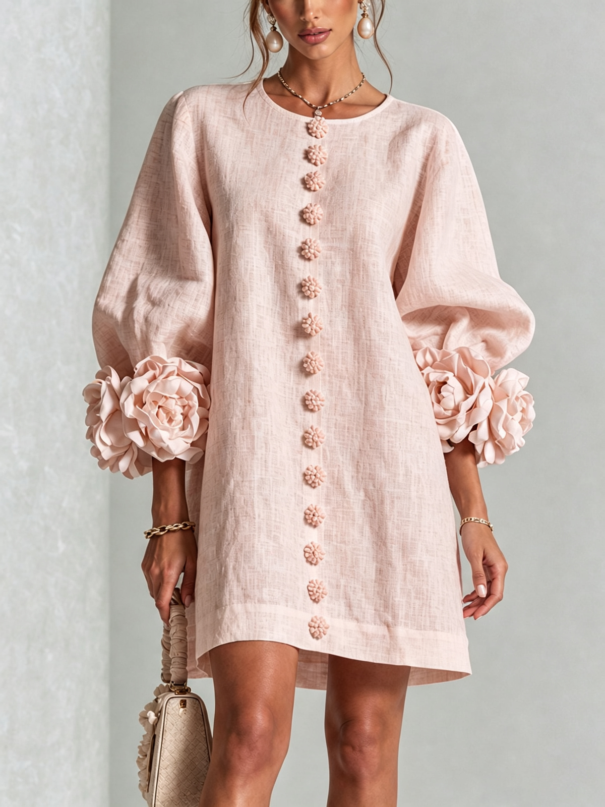 Nursel | A-Line Mini Dress with Floral Cuffs