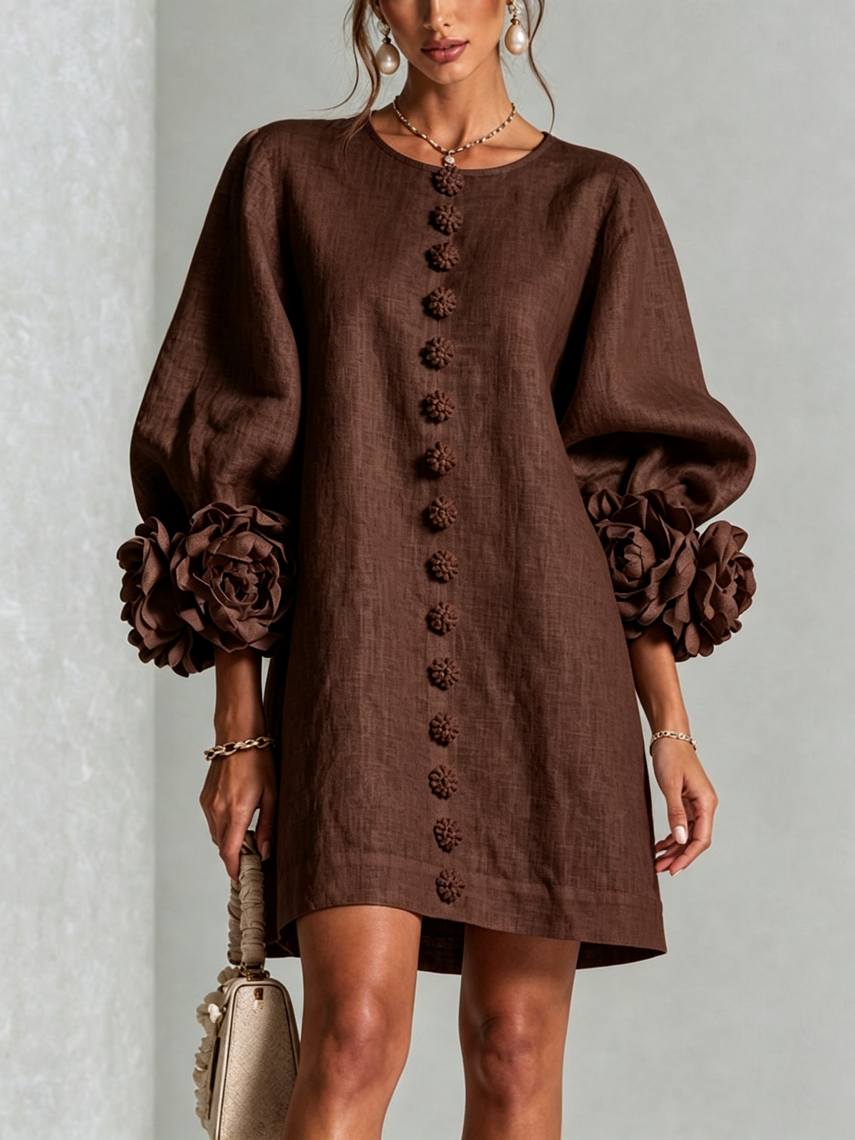 Nursel | A-Line Mini Dress with Floral Cuffs