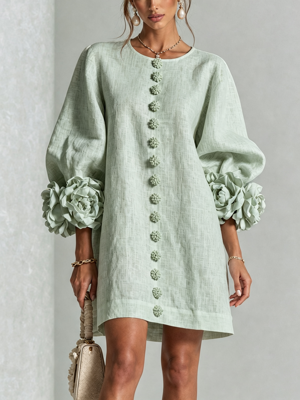 Nursel | A-Line Mini Dress with Floral Cuffs