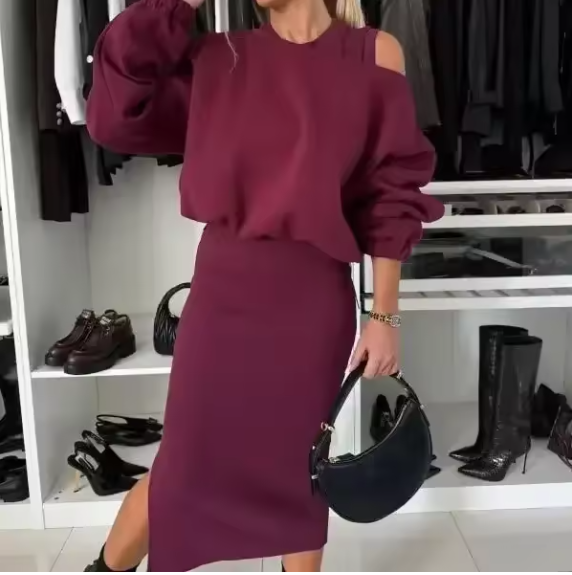 Martha | Two-Piece Cold-Shoulder Top and Midi Skirt
