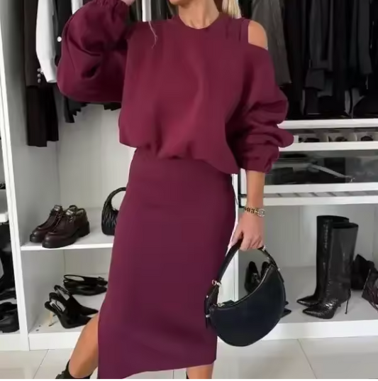 Martha | Two-Piece Cold-Shoulder Top and Midi Skirt